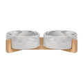 Marble Ceramic Pet Feeding Set with Elevated Bamboo Rack — 3 Piece